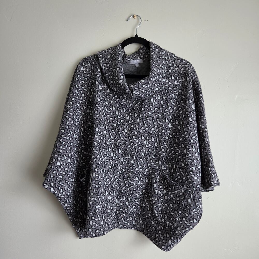 NWOT Habitat Grey Leopard Print Cowl Neck Poncho Sweater SZ M